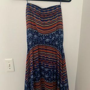 Maeve Colorful Patterned Strapless Summer Chiffon Dress